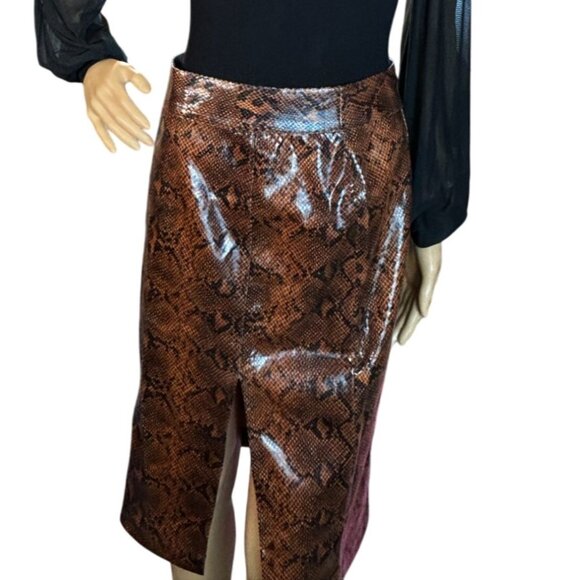 EXPRESS x Negin Mirsalehi High Waisted Snakeskin Print Faux Leather Pencil Skirt - Picture 4 of 7